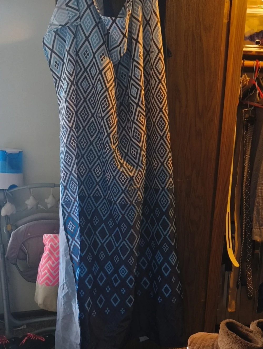 New Black and Light Blue Diamond Print Cloth Shower Curtain